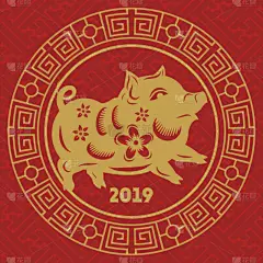 春节,日历,贺卡,灯笼,纸灯笼,中国灯笼,复古风格,猪,动物,中国