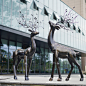 室外抽象仿铜梅花鹿动物雕塑玻璃钢园林景观装饰造景摆件草坪模型-淘宝网