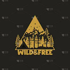 证章,帐篷,山,动物手,球座,野生动物,童子军协会,绘制,露营,旅行