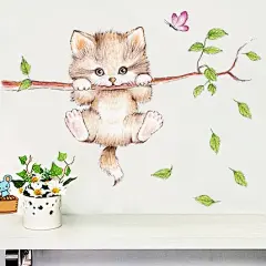 可爱卡通小动物猫咪贴画墙贴纸客厅卧室儿童房间墙面装饰壁纸墙贴