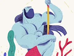 国王海王星金神人Photoshop笔刷插画设计人物潜艇海洋水力强人王