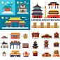 卡通扁平化中国日本传统古代建筑古镇风景图案AI矢量素材