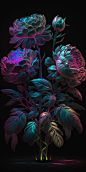 A black background with a flower and the words'neon'on it