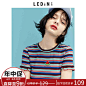 乐町2018夏装新款刺绣条纹韩范chic短袖T恤打底衫ins超火的上衣女-tmall.com天猫
