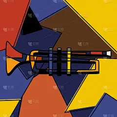 小号乐器立体主义风格手工绘画艺术极简主义风格。多彩的背景古典乐器。吹小号。抽象爵士音乐艺术。矢量设计