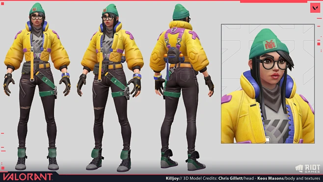 无畏契约 Killjoy奇乐角色设计三视图-花瓣网