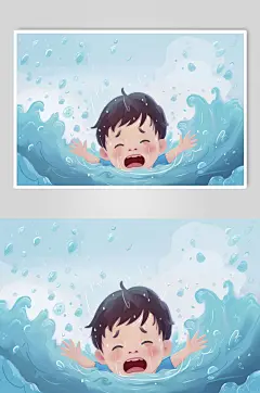 AI数字艺术夏季防溺水插画