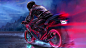 General 1920x1080 digital art motorcycle pilot fantasy art neon painting colorful