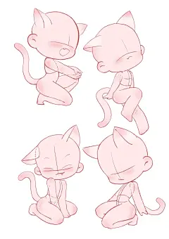 【速写】4个Q版性感小野猫｜可爱Q版动态｜速写