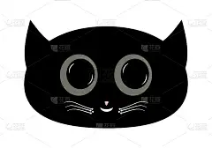 一张黑猫脸，灰色的大眼睛和小胡子——插图