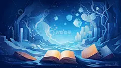 手绘梦幻唯美黑夜星空书本背景高清模板免费下载-趣麦麦图