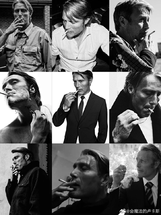 一组麦子叔Mads Mikkelsen抽烟的吞云吐雾图 -花瓣网