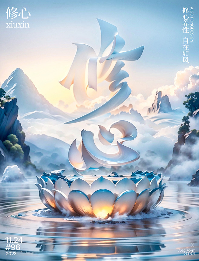 修心-场景立体字海报设计