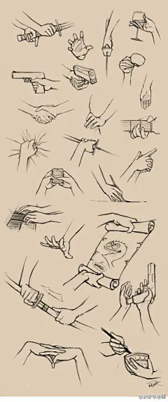 〖手持不同物体手绘图〗关于手的各形体画法参考，非常经典～