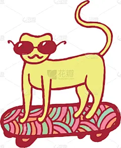 猫,滑板,插画,可爱的,轮廓,白色,书,华丽的,装饰