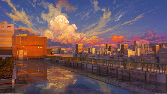 School roof sunset
