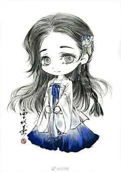 一组娇俏可爱的Q版古风人物插画