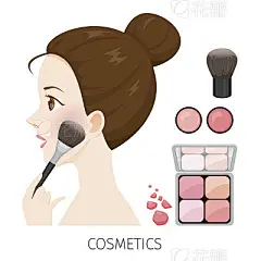 Side View Woman With Hair Bun Make-Up, Rouge And Brush