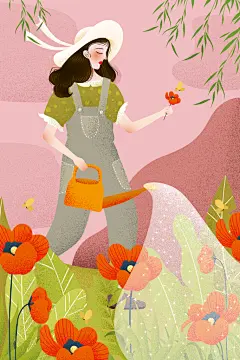 春分踏青春游春季森林女孩插画节气海报