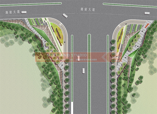ps08高清街头绿地公园道路景观设计psd彩色总平面图分层素材合集淘宝