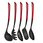 亚马逊 厨房用具套装 - 高级尼龙烹饪工具与聚丙烯手柄 - 包括钢包，勺子涡轮，勺子和面食服务器 - 红色 - 5件套：汤勺