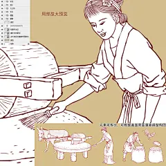 石磨 碾米 石磨小米 毛驴拉磨 磨盘 五谷杂粮 手绘粮食插画 插图 壁画挂画 加工图 传统工艺 手工作坊 包装设计 古代人物 古法