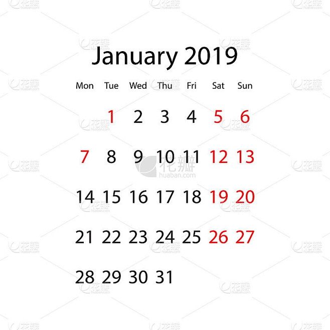Calendar 2019 year vector illustration week sta