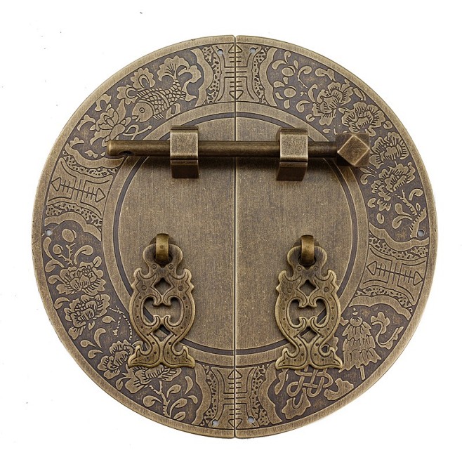 新中式拉手厨房柜门家具木门圆形锁半圆纯铜...