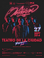 Odisseo 80's retro gig poster, neon logo.