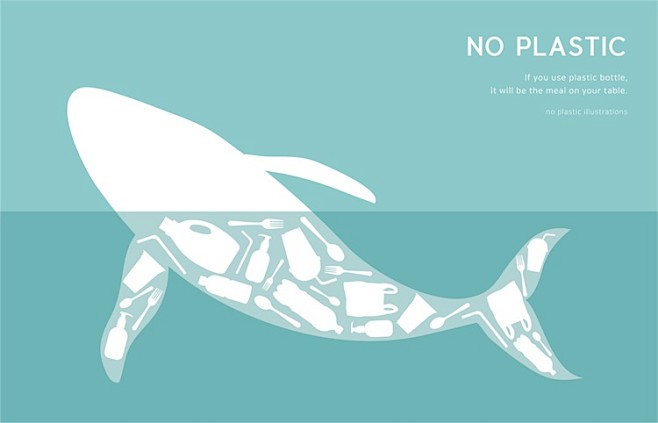 环境保护地球海水污染塑料垃圾企鹅金鱼插画...