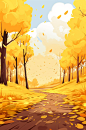 AI数字艺术手绘枫叶秋天秋季唯美风景插画-众图网