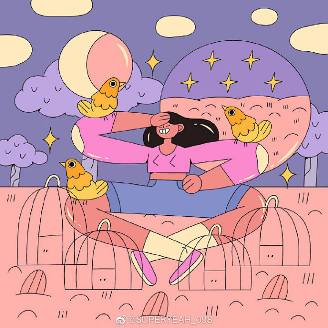 behance上流行的扁平插画，笔触简单...