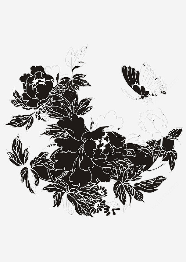 黑色花朵图标高清素材 手绘 昆虫 树叶 ...
