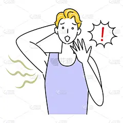 可爱的男人谁关心不愉快的腋下气味(腋下气味)。插图。Simple.Vector。