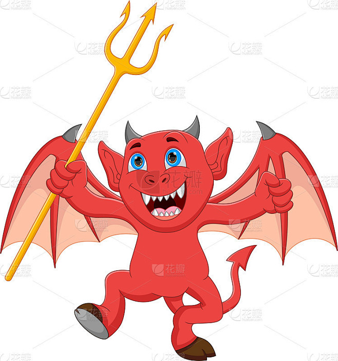 小恶魔卡通手持三叉戟