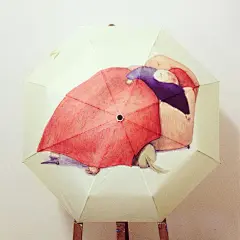 原创创意文艺手绘插画漫画森女防晒三折晴雨伞