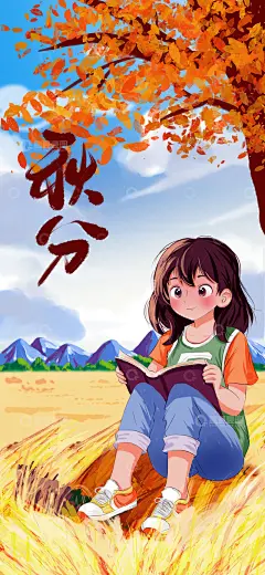 秋天秋分稻田卡通手绘插画海报背景高清模板免费下载-趣麦麦图