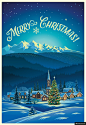 圣诞彩树雪山森林小镇雪景冬季节日手绘主题海报模板矢量素材