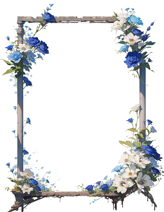 蓝色，边框，冠歌卡，蓝色花朵，柱子，相框