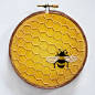 Honeybee honeycomb embroidery - mixed media bumblebee hand embroidered nature bee artwork home decor honey nursery art beehive: 