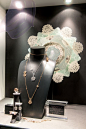 I really like the doily medallion on the back wall.  The shapes echo the shape of the jewelry. Boodles | Spring/Summer, 2013 by Millington Associates | #VM #visualmerchandising #paper