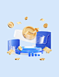 蓝色c4d金融金币立体理财投资营业额