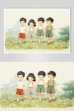 数字艺术学生放假开心过暑假扁平风插画