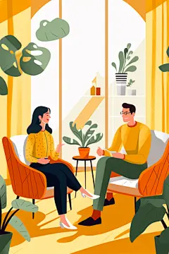 医院医疗扁平风心理咨询治疗人物场景插画