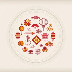 扁平化复古中秋节元素图标古典花纹平面包装海报设计矢量AI素材-淘宝网