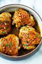 Instant pot brown sugar garlic chicken in a serving ware, ready to serve.