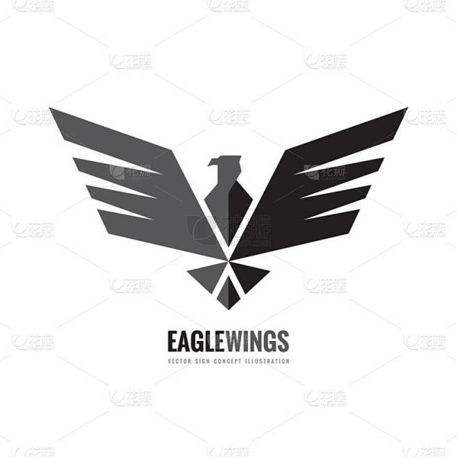 鹰的翅膀-矢量 logo 模板概念插画。鸟的轮廓图形标志。纹章的象征。设计元素.