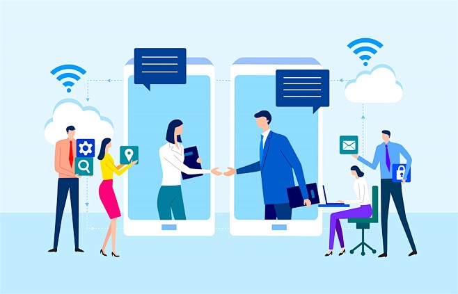 无线沟通远程合作协作共享团队协作插图插画设计ai08