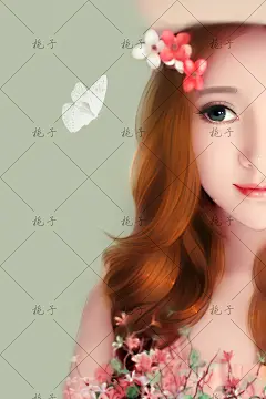 清新半脸美人-转手绘-手绘美女