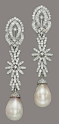 Natural pearl and diamond earrings. Christie's.